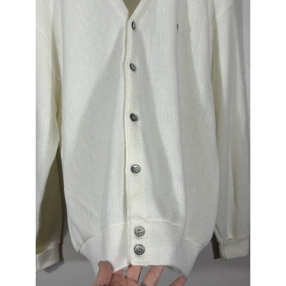 VTG Izod Lacoste Mens L White Cardigan Orlon Made USA 80s Preppy Old Money - Picture 7 of 11